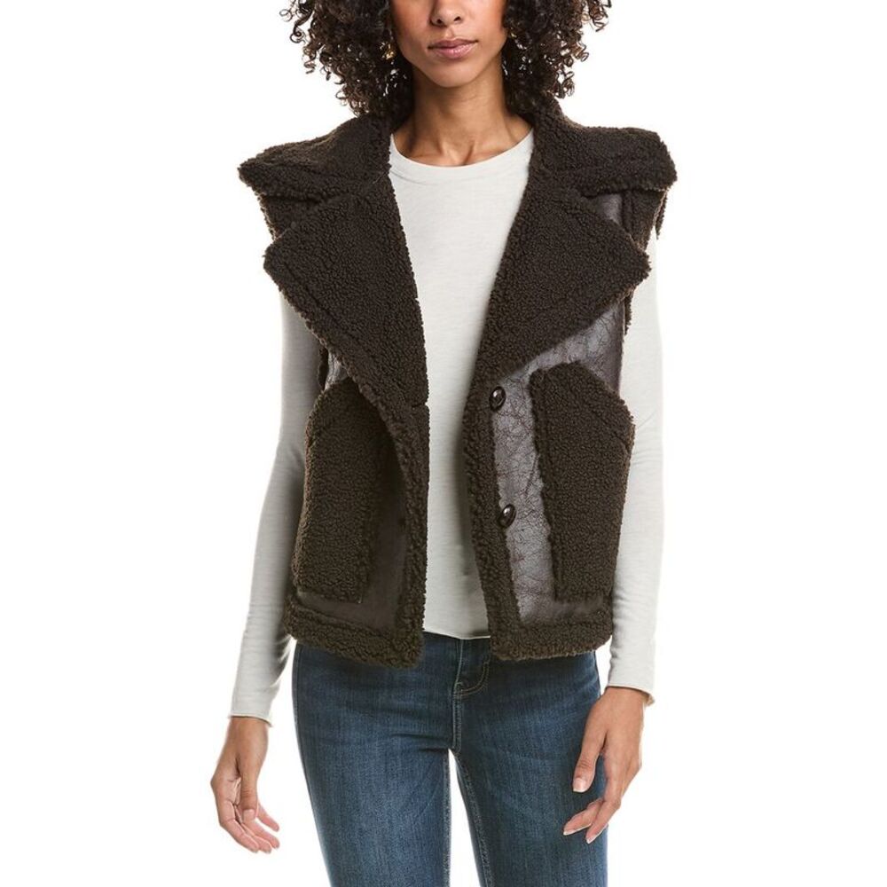 Frye Womens Sherpa Faux Shearling Vest, Brown